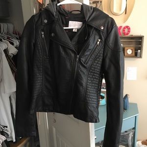 Leather jacket with hoodie